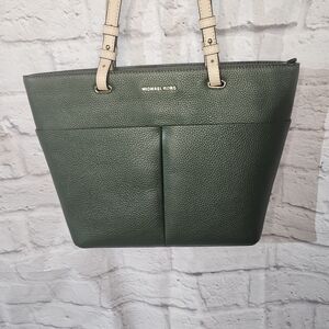 Michael Kors Dark Green Tote with Beige Straps